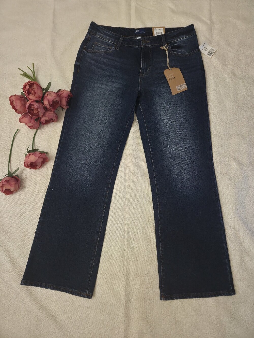 Project Indigo Women's Dark Blue Wide Leg Jeans Low Rise Bootcut Flare Fit Jeans